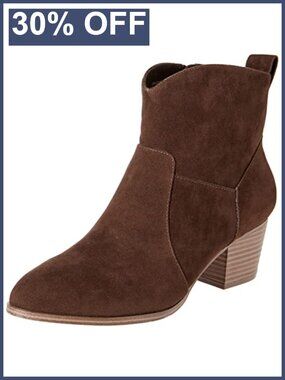Faux Suede Western Ankle Boots Memory Foam Cuban Heel